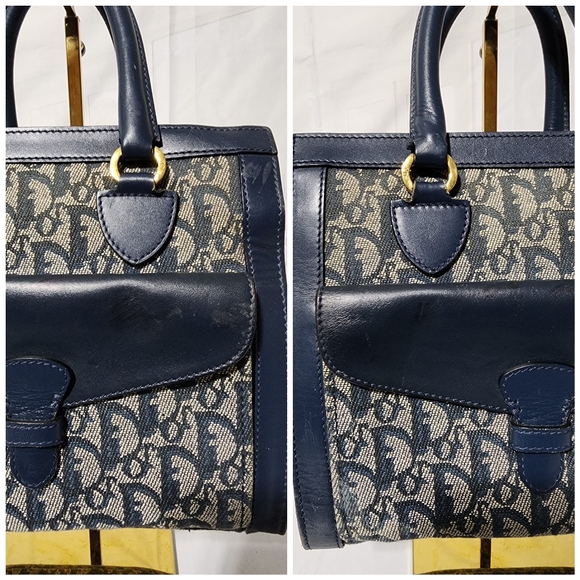 Christian Dior Oblique Handle Bag Navy Blue/Grey - Picture 10 of 16